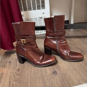 Bally • Leather Chunky Heel Boots • 9